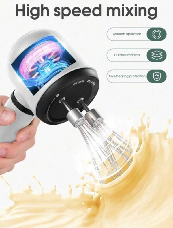 Batteur électrique sans fil rechargeable – Double fouet inox, 3 vitesses