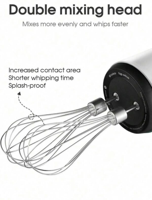 Batteur électrique sans fil rechargeable – Double fouet inox, 3 vitesses