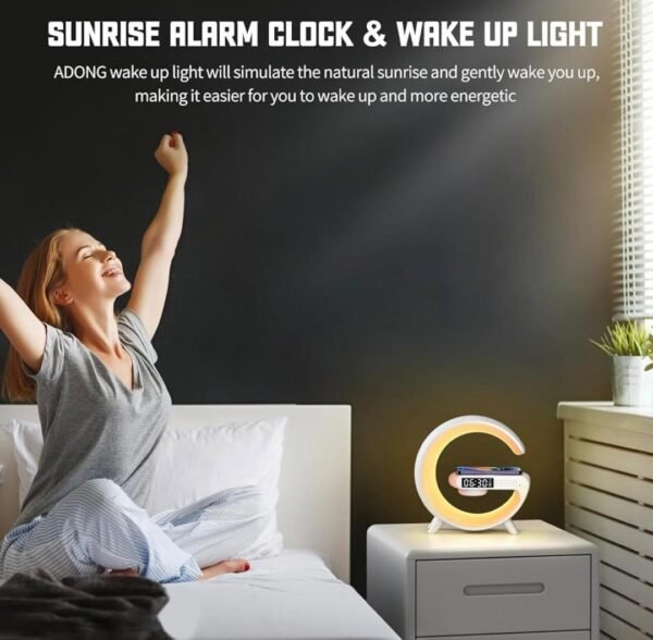 Enceinte Bluetooth G63 4-en-1 : Veilleuse LED, Réveil Digital, Chargeur Sans Fil Rapide 15W & Haut-parleur Stéréo