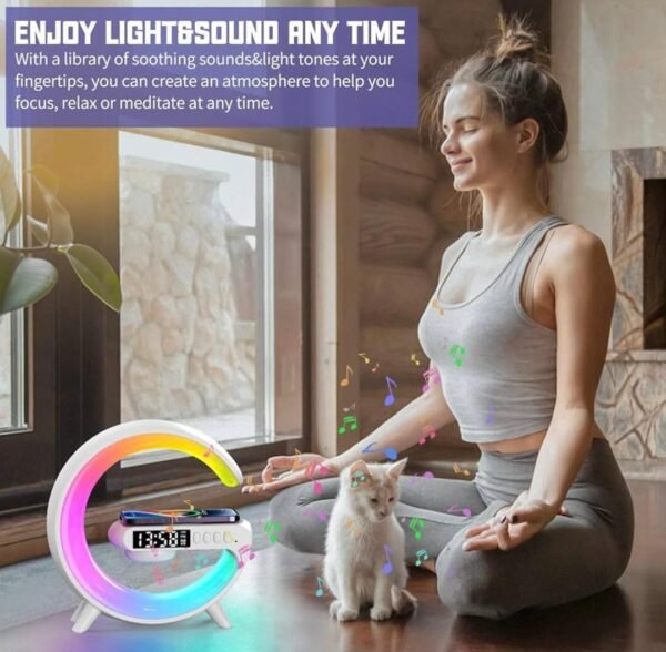 Enceinte Bluetooth G63 4-en-1 : Veilleuse LED, Réveil Digital, Chargeur Sans Fil Rapide 15W & Haut-parleur Stéréo