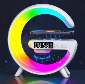 Enceinte Bluetooth G63 4-en-1 : Veilleuse LED, Réveil Digital, Chargeur Sans Fil Rapide 15W & Haut-parleur Stéréo