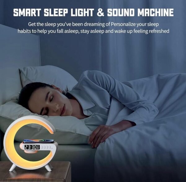 Enceinte Bluetooth G63 4-en-1 : Veilleuse LED, Réveil Digital, Chargeur Sans Fil Rapide 15W & Haut-parleur Stéréo