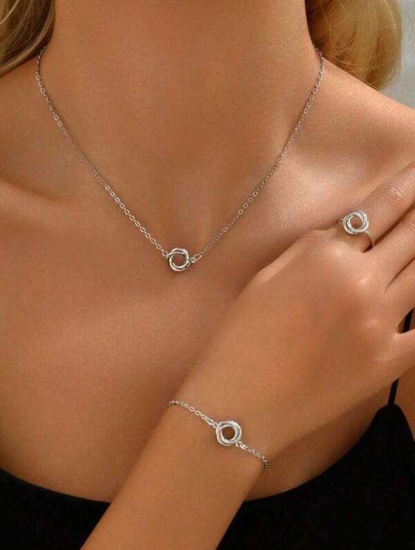 Chaine en Acier Inoxydable : Bracelet + Collier Pendentif Cercle Entrelacé – Résistant & Intemporel