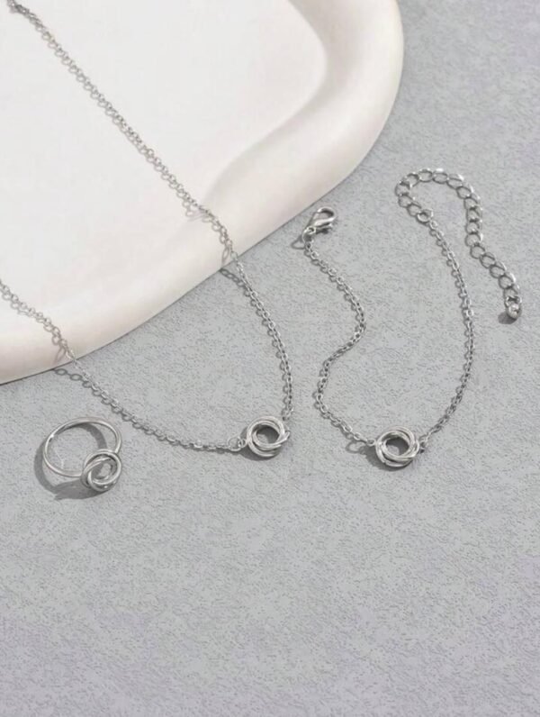 Chaine en Acier Inoxydable : Bracelet + Collier Pendentif Cercle Entrelacé – Résistant & Intemporel