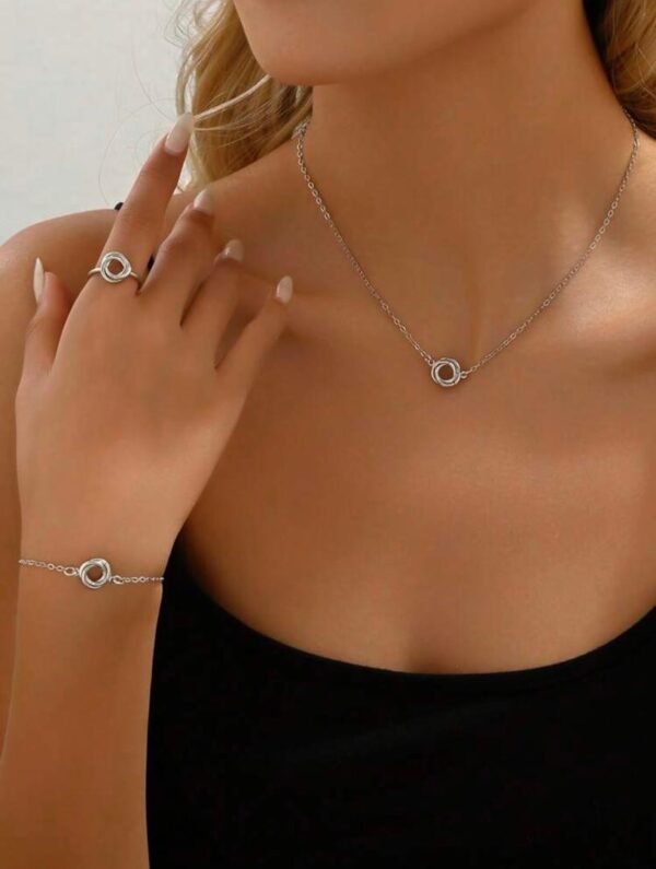 Chaine en Acier Inoxydable : Bracelet + Collier Pendentif Cercle Entrelacé – Résistant & Intemporel