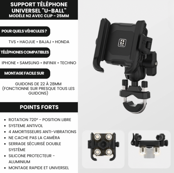 Support Téléphone Moto/Vélo SMMU - Fixation Ultra-Stable, Anti-Vibrations, AntiVol - Compatible Tous Smartphones