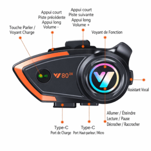 Intercom Bluetooth Y80-2X pour Casque de Moto – Sans Fil, Étanche, Appels, Musique & GPS VOICE