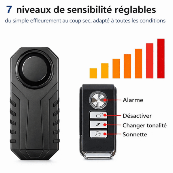 Alarme antivol intelligente sans fil multi-usage – 113 dB, étanche IP65