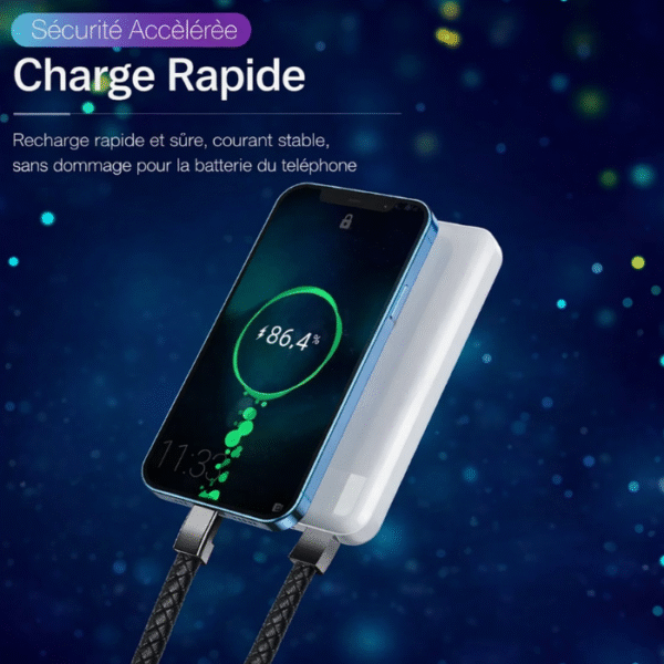 Lot de 2 Bracelets Câbles avec Charge Ultra Rapide et Transfert de Données – Type-C vers Type-C + Lightning USB