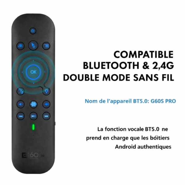 (Modèle 2026) Télécommande Universelle Sans Fil G60S Rétroéclairée avec Clavier – Air Mouse Bluetooth & 2.4G