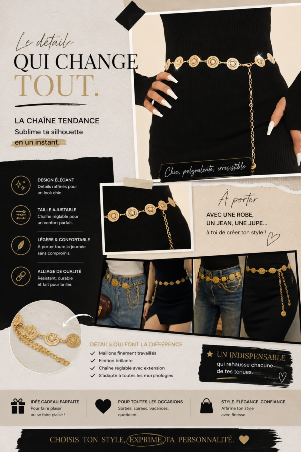 Ceinture vintage en acier inoxydable