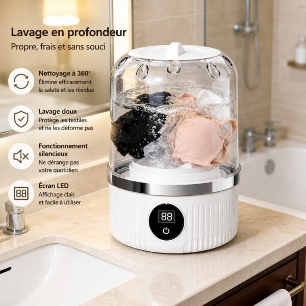 Mini Machine à Laver Portable Rechargeable – Compacte & Sans Fil